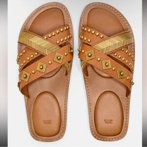 Zara leather sandals gold metallic details made in India